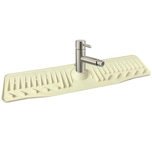 douyif Silikon Wasserhahn Matte Wasserhahn Spüle Spritzschutz Wasserhahn Splash Guard Matte Silikon Wasserhahn Abtropfmatte für Küche Badezimmer Thekenspüle Trocken (60x14.7x2cm) (Beige) von duoyif