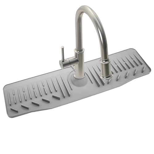 douyif Silikon Wasserhahn Matte Wasserhahn Spüle Spritzschutz Wasserhahn Splash Guard Matte Silikon Wasserhahn Abtropfmatte für Küche Badezimmer Thekenspüle Trocken (60x14.7x2cm) (Gris) von duoyif