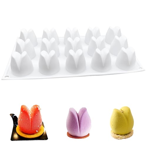 douyif Silikonform Mousse Tulpen Schokoladenform Silikon Kuchenform Blumen 3D Tulpen Silikonform 3D Blume Schokoladenform 3D Blumen Backform für Kuchen Schokolade Mousse Pudding Gelee Trüffel Fondant von duoyif