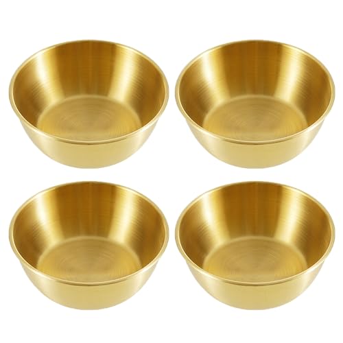 duoyif Dipschalen 12cm 4Stück Golden Snackschale, Edelstahl Kleine Schüsseln, Dessertschale Gewürzschalen Servierschale, Kleine Runde Flache Schalen Für Saucen Snacks Gewürze Sushi (Gold, 12x4cm) von duoyif
