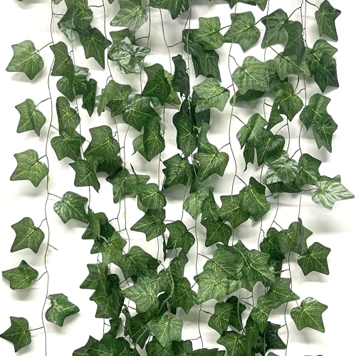 duoyif Künstlich Efeu Girlande 2,2 m 12 Stück Efeuranke Künstliche Pflanzen, Efeu Kunstpflanze Hängend Deko Fake Pflanzen Für Balkon Garten Terrasse Büro Küche Hochzeit Party Grün Decor (Efeurebe c) von duoyif