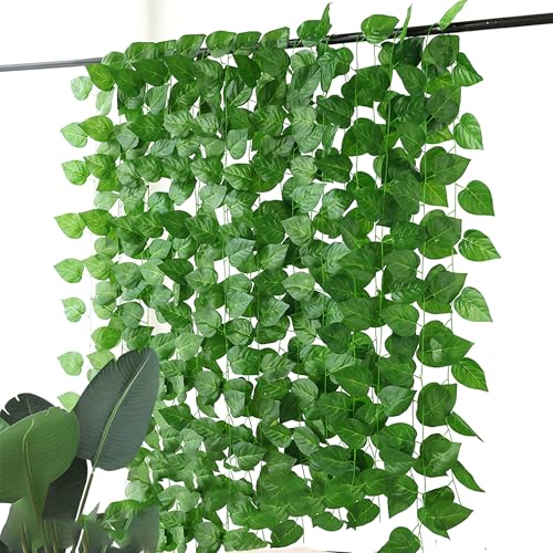 duoyif Künstlich Efeu Girlande Deko 2,1 m 12 Stück Kunstpflanze Hängend, Efeuranke Künstliche Pflanzen, Fake Efeu Für Küche Garten Terrasse Balkon Büro Hochzeit Party Grün Decor (b1) von duoyif