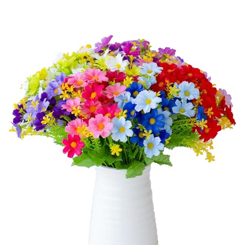duoyif Künstliche Blumen Deko Schleierkraut 6 Bündel Kunstblumen Kamille, Seidenblumen Kunstblume Balkon, Plastik Blumen Dekor Für Balkone Garten Tischaufsätze Zimmerdeko (Hell bunt a1) von duoyif