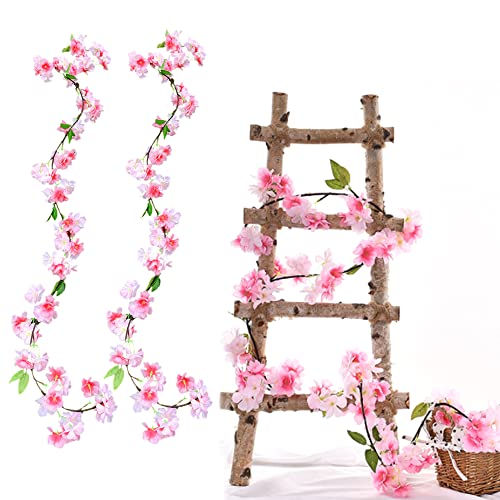 duoyif Künstliche Kirschblüten Girlande Blumenranke, Blumengirlande Seidenblumen Girlande Deko, Blumen Hängend Vines Für Party Hochzeit Garten Zimmer Ostern Frühling Girlande Deko 1,8M 2Stücke (rosa) von duoyif