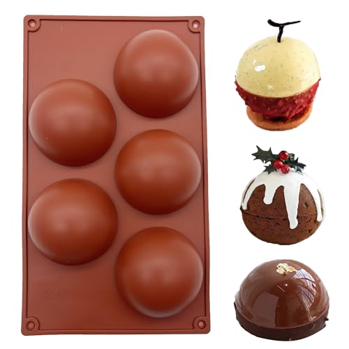 duoyif Schokoladenform Halbkugel Silikonform Halbkugel Ø 8 cm 5Löcher Halbkreis Silikonform Kugel Kuchenform Halbkugel Backform Für Schokolade Mousse Eiswürfel Kuchen Dekor Kugeln (Ø8cm 5Löcher) von duoyif
