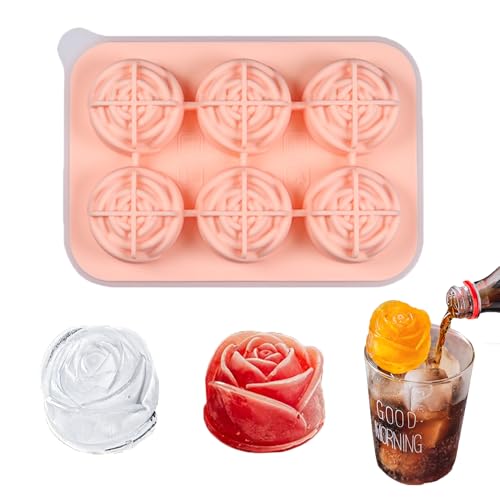 duoyif Silikonform Blumen Rose Ø 42mm 6Löcher Eiswürfelform Silikon 3D Rosen Mit Deckel Rosenform Für Eis Whiskey Cocktail Bourbon Fruchtpüree Kaffee Saft Pudding Schokolade 1Stück (Rose, 42 mm) von duoyif