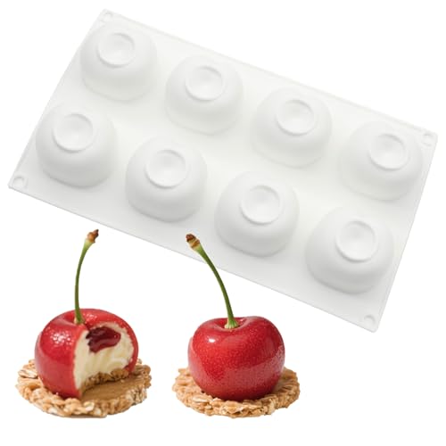 duoyif Silikonform Kirsche Schokoladenform 3D Kirsche Silikon Backform Mousse Kuchenform Dessert Silikonform Kuchen Obst Kirschform Für Schokolade Mousse Pudding Gebäck Kuchendeko (Weiß, 59x46mm) von duoyif