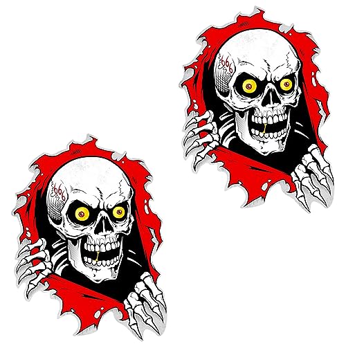 duoyif Totenkopf Aufkleber Horror Schädel Auto Aufkleber Schädel Autoaufkleber Skelett Aufkleber Auto Sticker Skull Aufkleber für Auto Motorrad Fahrrad Helm Tablet Laptop Halloween 2Pcs (A) von duoyif