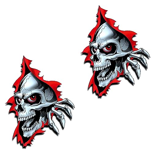 duoyif Totenkopf Aufkleber Horror Schädel Auto Aufkleber Schädel Autoaufkleber Skelett Aufkleber Auto Sticker Skull Aufkleber für Auto Motorrad Fahrrad Helm Tablet Laptop Halloween 2Pcs (B) von duoyif