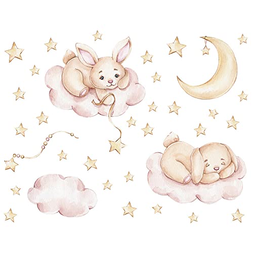 duoyif Wandsticker Hasen Wandtattoo Kinderzimmer Kaninchen Sterne Wolken Wandaufkleber Wandtattoo Hase Auf Der Wolke Wandtattoo Hasen Für Babyzimmer Kinderzimmer Spielzimmer Zimmer Wanddekoration von duoyif