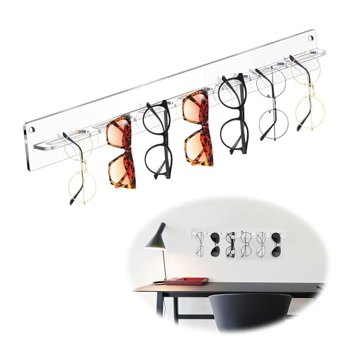 duozoanz Brillenaufbewahrung Brillenständer Wand Brillenhalter Sonnenbrillenhalter - Wandmontage Rack aus Acryl zum Organizer Brille Sonnenbrillen Brillen Lesebrille, 38cm*3.8cm, Transparent von duozoanz