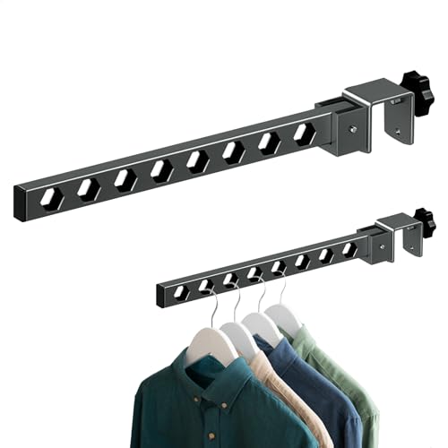 duozoanz Jackenhalter Wand, Teleskop Gardinenstange Kleiderhaken Klappbar, Kleiderstange zur Wandmontage Garderobe für Schlafzimmer Shower Balkon Bad Schwarz Weiß von duozoanz