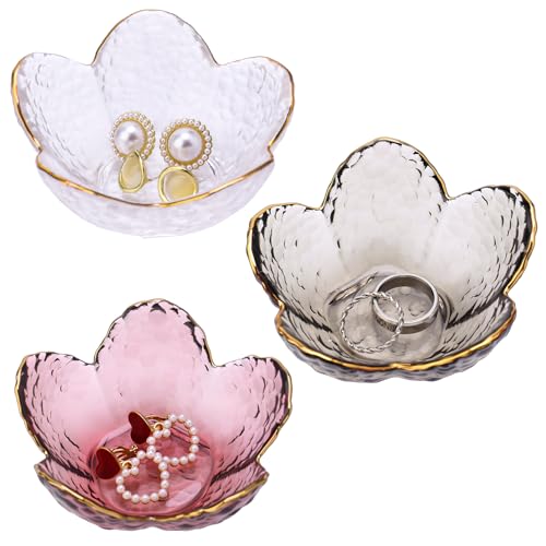 dusaniyali 3 Stück Schmuckschale Glas Schmucktablett Transparent Schmuckteller Tablett Deko Blattschale Schmuck Tablett für Schlüssel Ringe Schmuck von dusaniyali