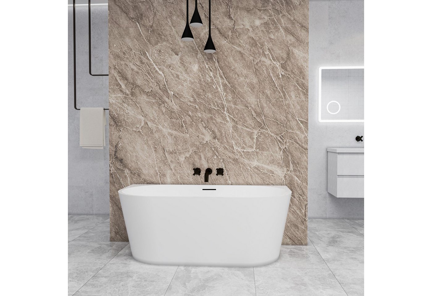 duschspa Badewanne 150x75x58/170x80x60cm weiß, Oval Freistehende Badewanne, (Set) von duschspa