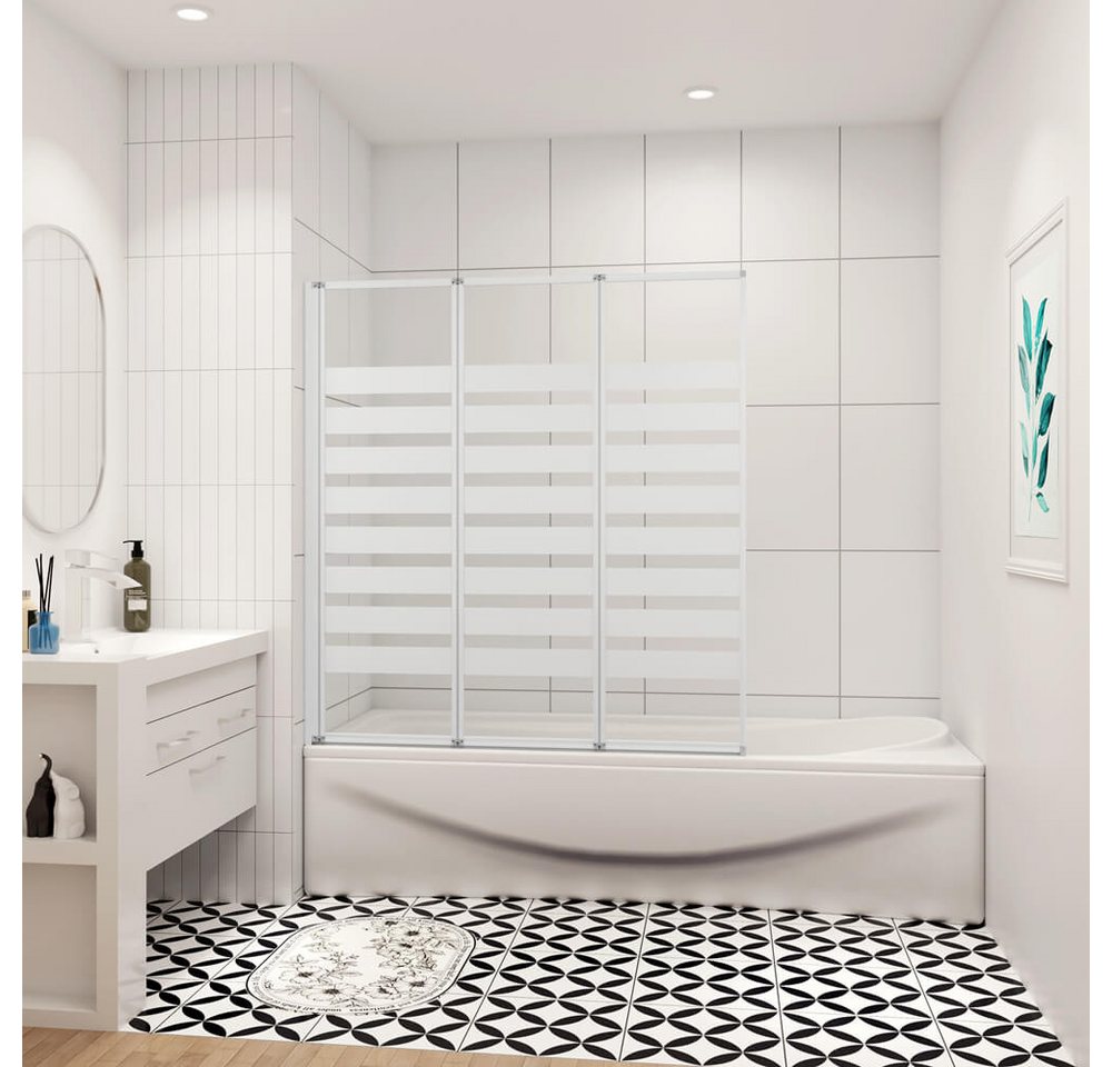 duschspa Badewannenaufsatz 130x140cm links Faltwand Duschwand Trennwand mit weißen Streifen, Einscheibensicherheitsglas, Sicherheitsglas, (Set), Glas von duschspa