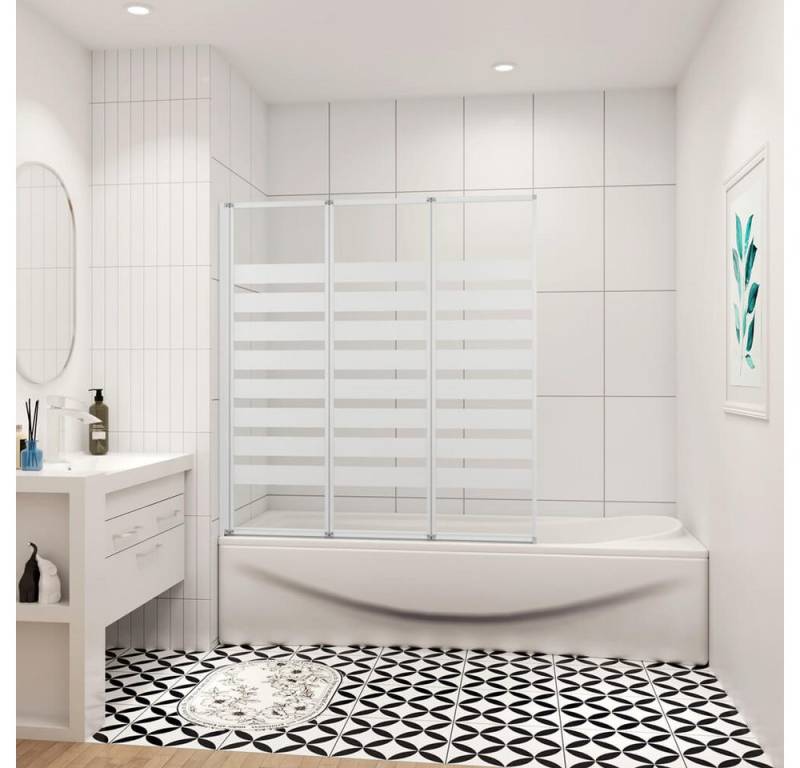 duschspa Badewannenaufsatz 130x140cm links Faltwand Duschwand Trennwand mit weißen Streifen, Einscheibensicherheitsglas, Sicherheitsglas, (Set), Glas von duschspa