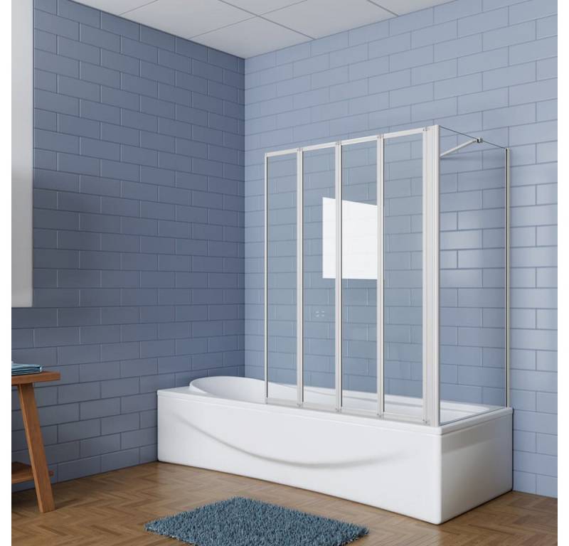 duschspa Badewannenaufsatz 140cm 4-teilige Faltwand Duschwand Glaswand mit Seitenwand, Einscheibensicherheitsglas, Sicherheitsglas, (Set), Glas von duschspa