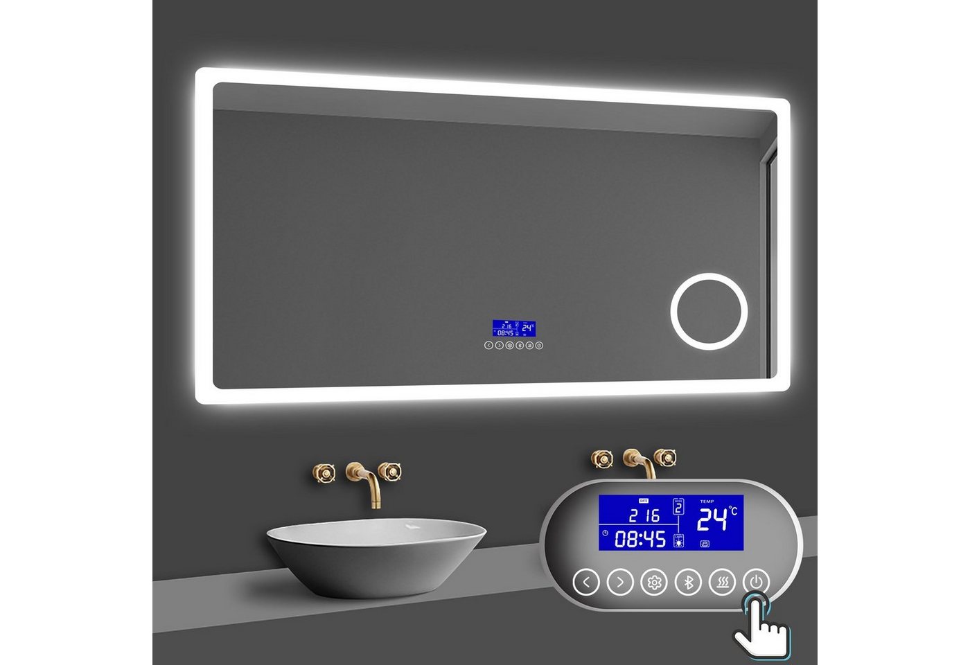 duschspa Badspiegel 80-160 cm Uhr, Beschlagfrei, 3xSchminkspiegel Kalt/Neutral/Warmweiß, Bluetooth duschspa Badspiegel 80-160 cm Uhr, Beschlagfrei, 3xSchminkspiegel Kalt/Neutral/Warmweiß, Bluetooth von duschspa