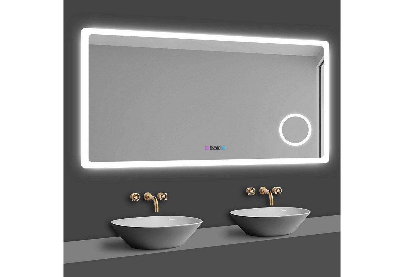 duschspa Badspiegel 80-160cm 3 Lichtfarbe, Uhr, Beschlagfrei, 3-Fach Schminkspiegel, dimmbar von duschspa