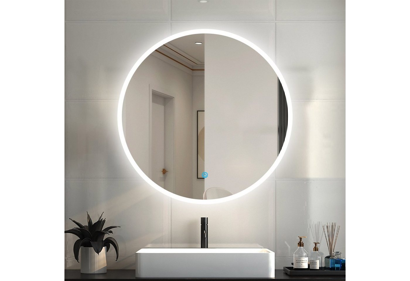 duschspa Badspiegel Badezimmerspiegel Rund Spiegel mit LED Beleuchtung, Φ 50-100 cm von duschspa