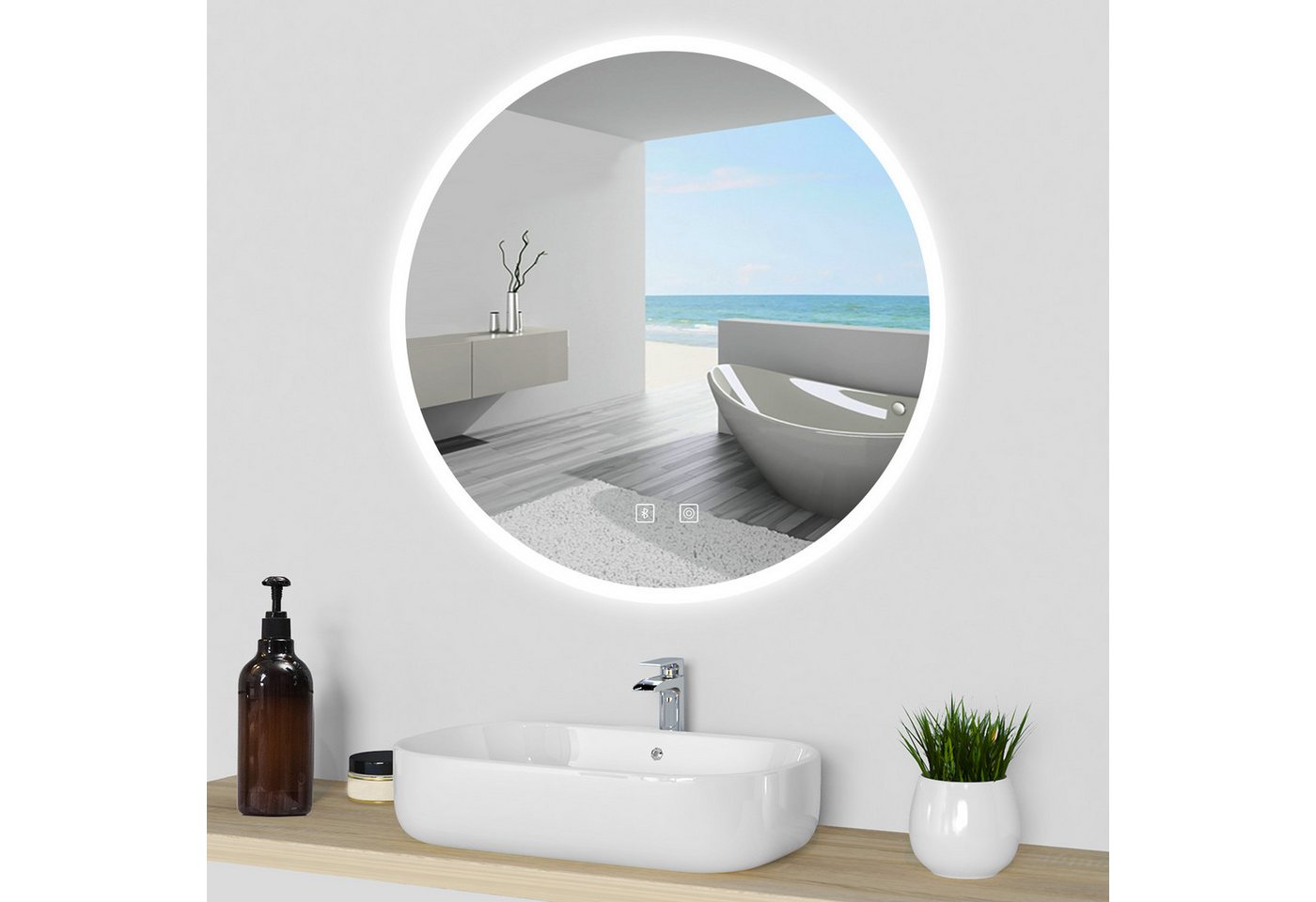duschspa Badspiegel Rund Badezimmerspiegel Wandspiegel mit LED Beleuchtung Beschlagfrei von duschspa