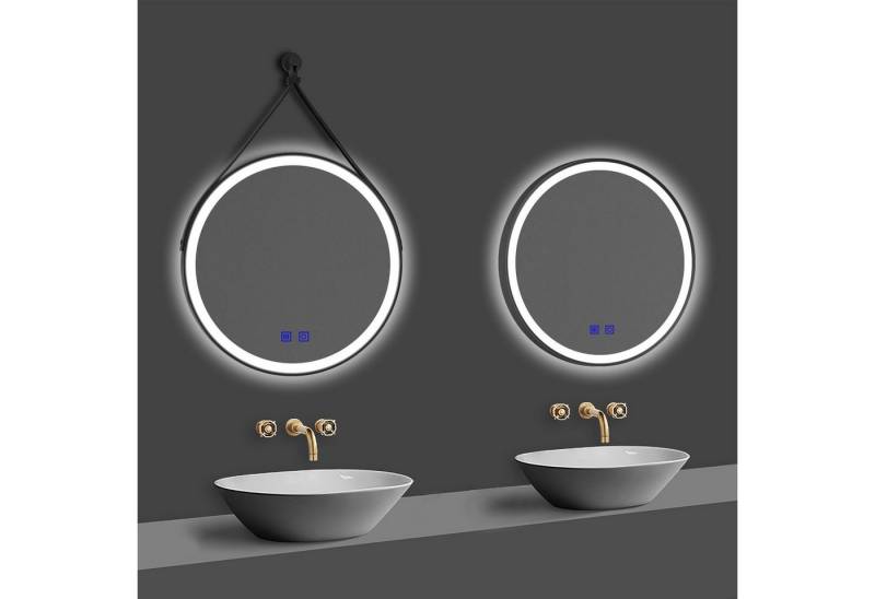 duschspa Badspiegel Runder Spiegel mit Schwarz Rahmen LED Badspiegel Warm/Neutral/Kaltweiß, Touch/Wandschalter Dimmbar Memory 50-80cm von duschspa