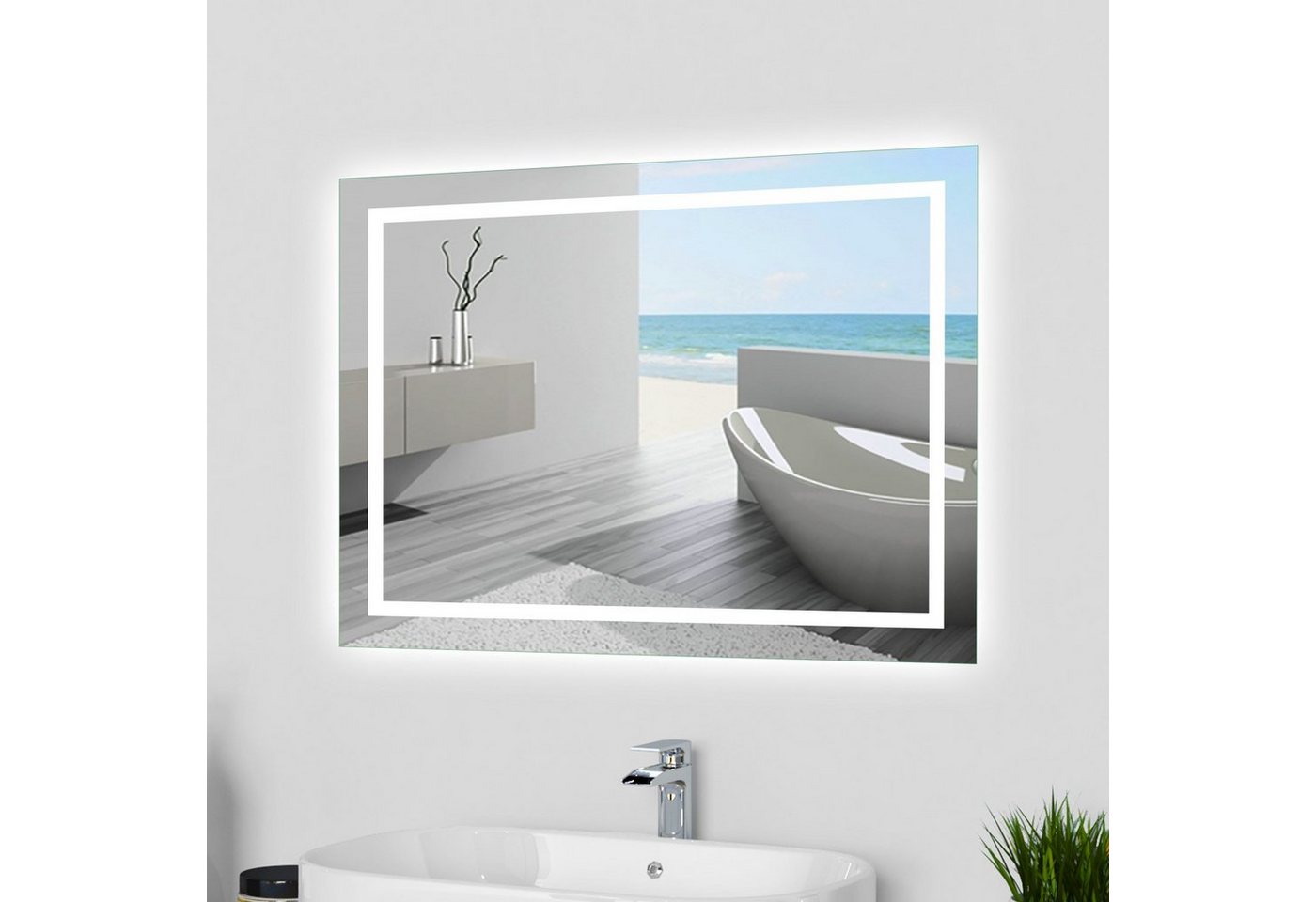 duschspa Badspiegel Spiegel mit LED Beleuchtung 60x50 cm bis 160x80 cm, Wandschalter+Beschlagfrei von duschspa
