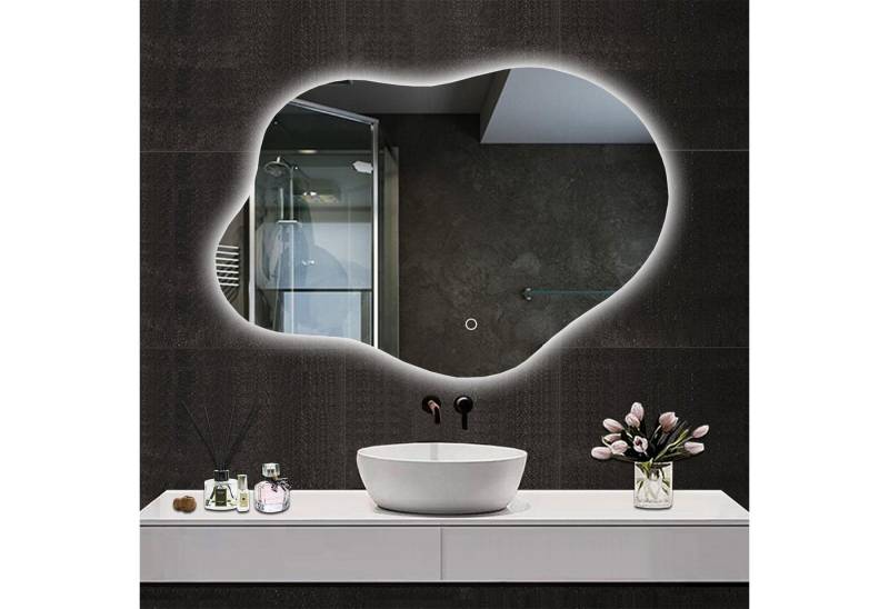duschspa Badspiegel Spiegel mit Beleuchtung wandspiegel Asymmetrisch Dekospiegel (Wolke), Netral/Warm/Kaltweiß, Beschlagfrei, Touch+Wandschalter, Dimmbar von duschspa