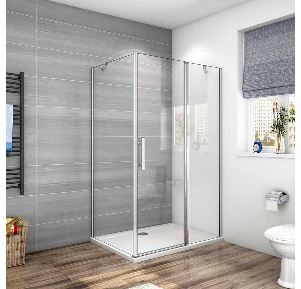 duschspa Eckdusche Duschkabine Duschtür mit Seitenwand Drehtür Schwingtür Glastür, BxT: 80x70 cm, Einscheibensicherheitsglas, Sicherheitsglas, Set, mit Seitenteil, links und rechts montierbar von duschspa