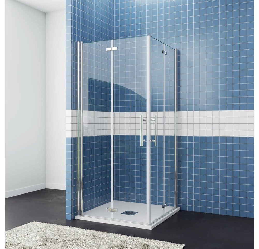 duschspa Eckdusche Duschkabine Eckeinstieg Falttür Duschtür Scharniertür ESG NANO Glas, BxT: 80x80 cm, Einscheibensicherheitsglas, Sicherheitsglas, Set, links und rechts montierbar von duschspa