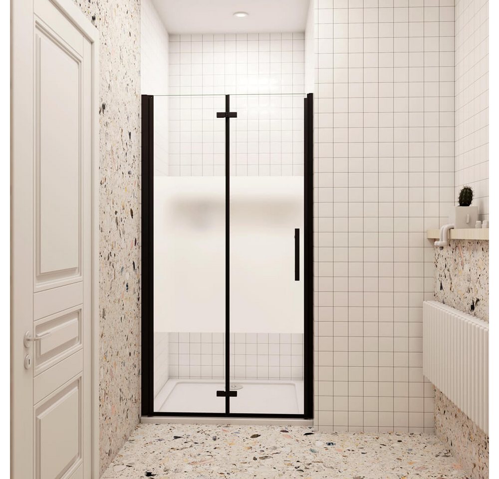 duschspa Dusch-Falttür Nischentür Scharniertür mit Milchstreifen Duschkabine Duschabtrennung, Einscheibensicherheitsglas, Sicherheitsglas, (Set) rechts und links monteirbar von duschspa