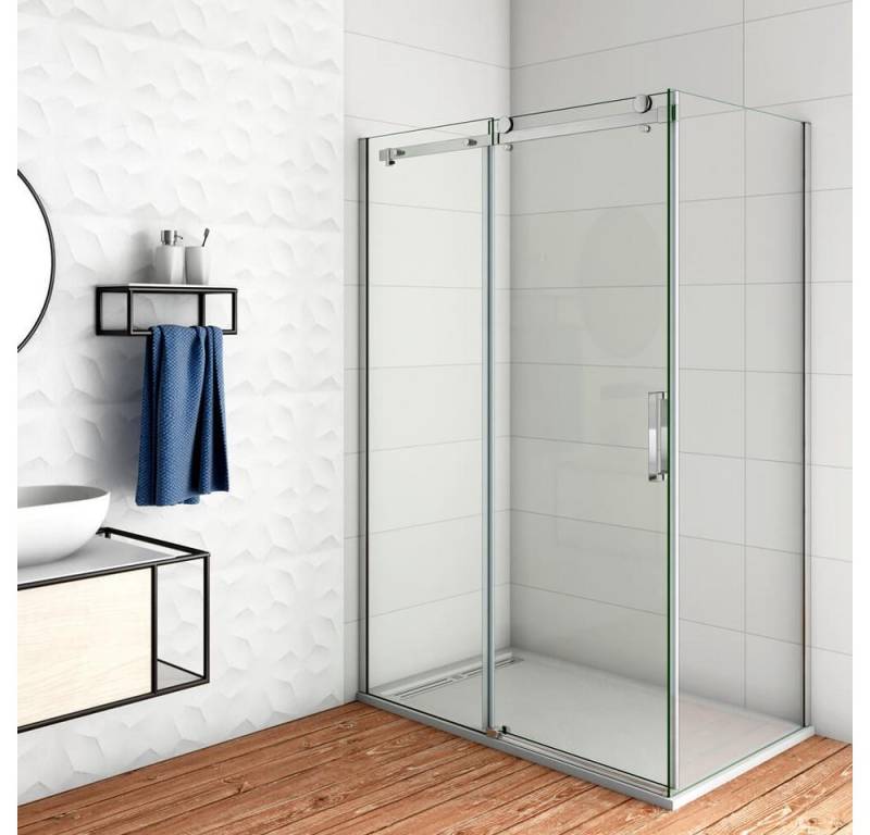 duschspa Eckdusche 8mm NANO Glas Duschkabine Duschabtrennung Schiebetür mit Seitenwand, BxT: 100x70 cm, Einscheibensicherheitsglas, Sicherheitsglas, Set, Klarglas von duschspa