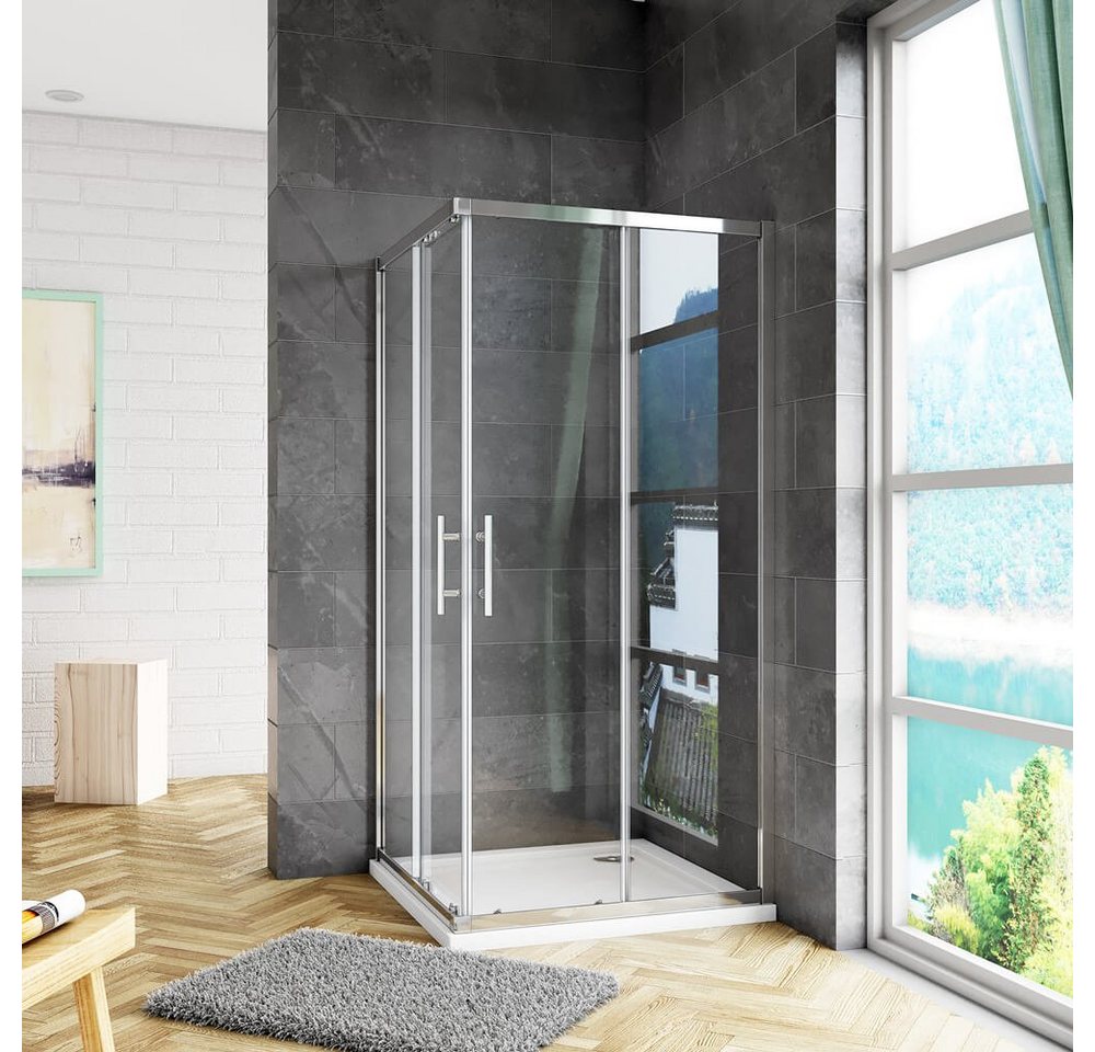 duschspa Eckdusche Schiebetür Eckeinstieg Duschkabine Glastür Dusche 195cm ESG Nano Glas, BxT: 70x70 cm, Einscheinbensicherheitsglas, Sicherheitsglas, Set, ebenerdiger Einbau möglich von duschspa