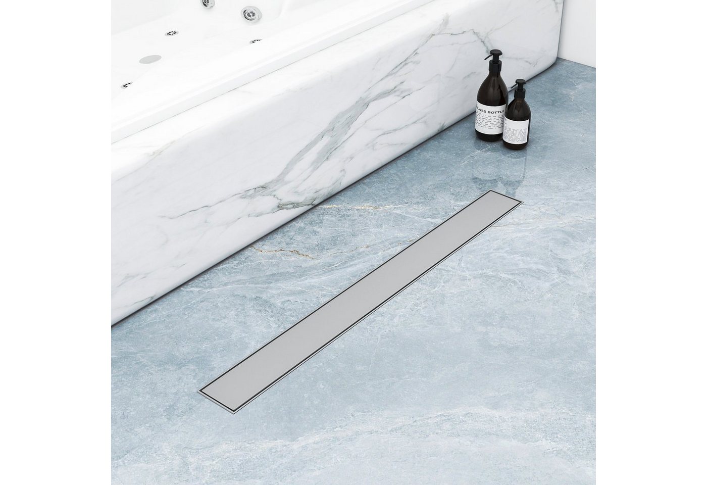 duschspa Duschrinne Edelstahl 70 cm Bodenablauf flach Duschablaufrinne Abflußrinne, komplettset, Länge 70 cm von duschspa