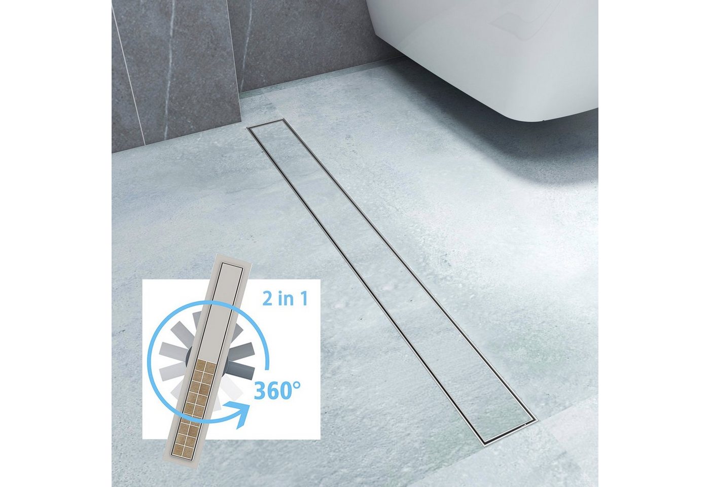 duschspa Duschrinne Edelstahl Bodenablauf befliesbar,2 in 1 Doppelseitig Design mit 360° ↻ Drehbarem Siphon, Geruchsstop und Haarsieb, komplettset, Rostbeständig Korrosionsresistant von duschspa