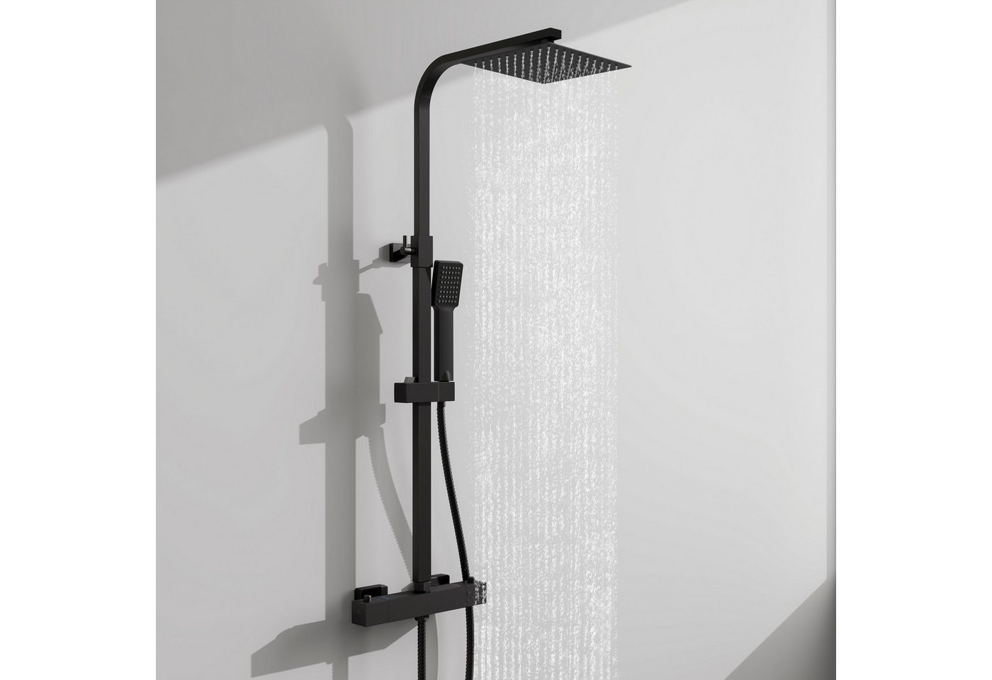 duschspa Duschsystem Duschset mit Thermostat 38℃ verstellbare Duschstange aus Edelstahl, 2 Strahlart(en), Regendusche mit quadratischem Duschkopf 20x20cm von duschspa