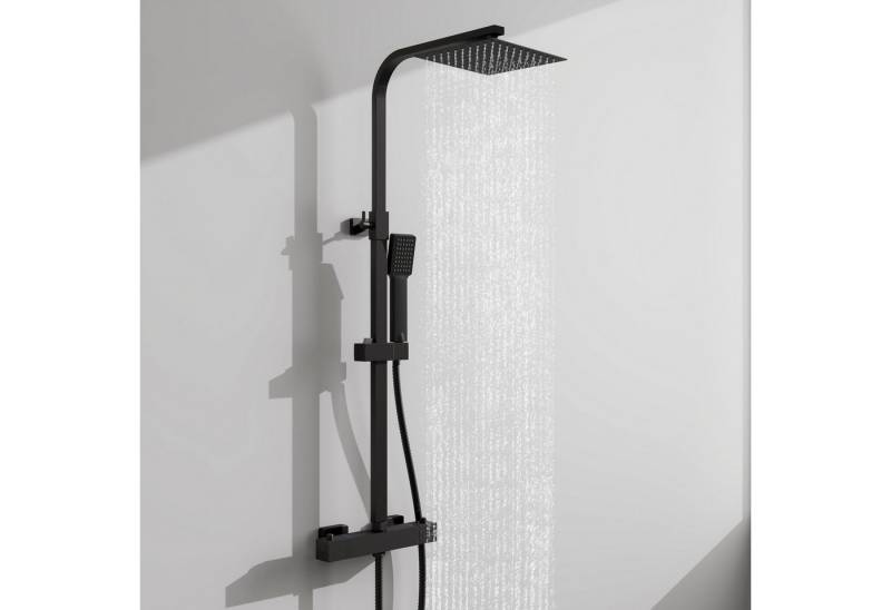 duschspa Duschsystem Duschset mit Thermostat 38℃ verstellbare Duschstange aus Edelstahl, 2 Strahlart(en), Regendusche mit quadratischem Duschkopf 20x20cm von duschspa