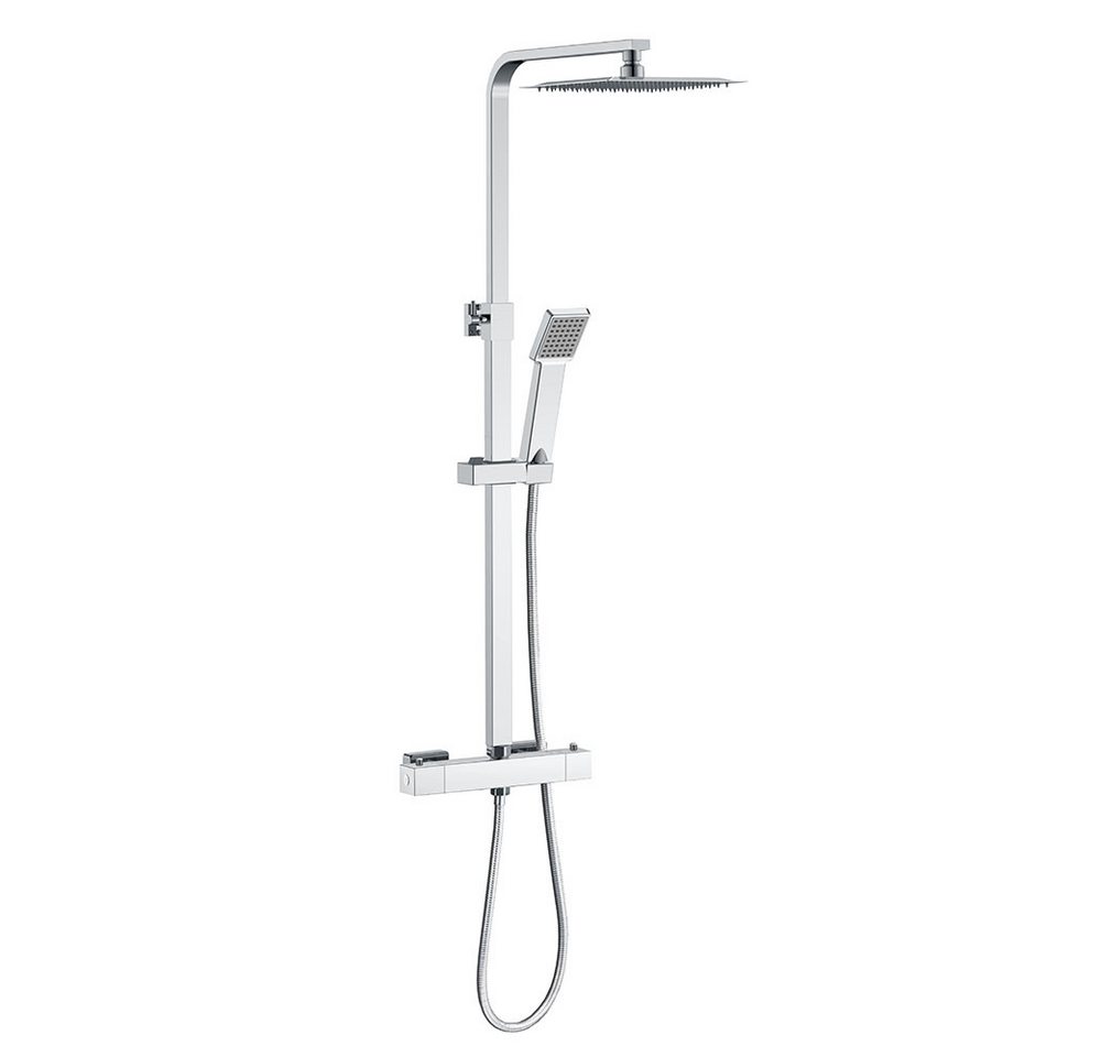 duschspa Duschsystem Duschset mit Thermostat 38℃ verstellbare Duschstange aus Edelstahl, 2 Strahlart(en), Regendusche mit quadratischem Duschkopf 20x20cm von duschspa