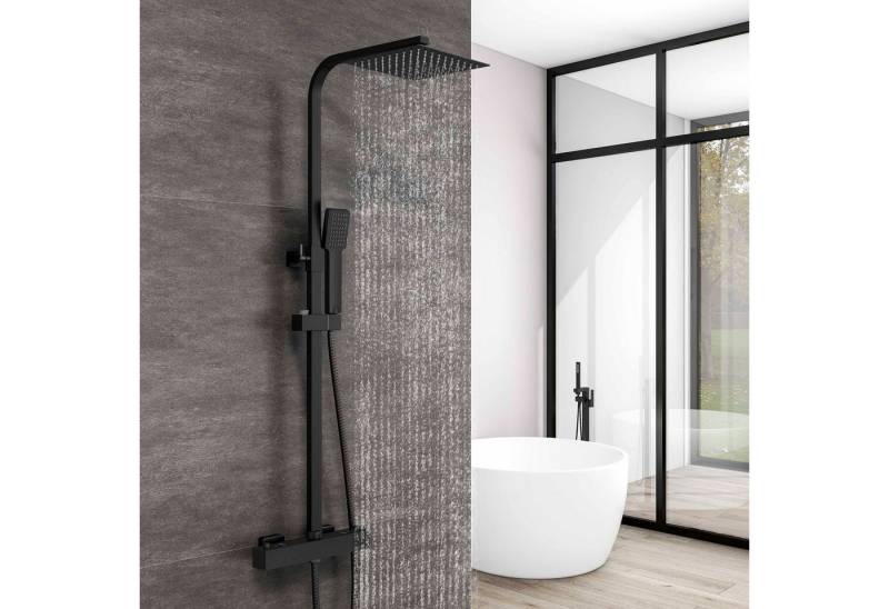 duschspa Duschsystem Duschset mit Thermostat 38℃ verstellbare Duschstange aus Edelstahl, 2 Strahlart(en), Regendusche mit quadratischem Duschkopf 20x20cm von duschspa