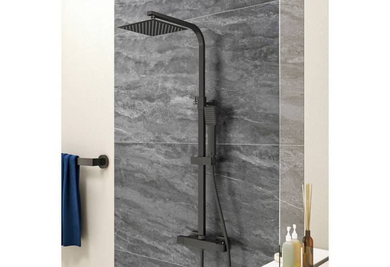 duschspa Duschsystem Duschsystem Regendusche mit Thermostat Duschsäule Brauseset schwarz von duschspa