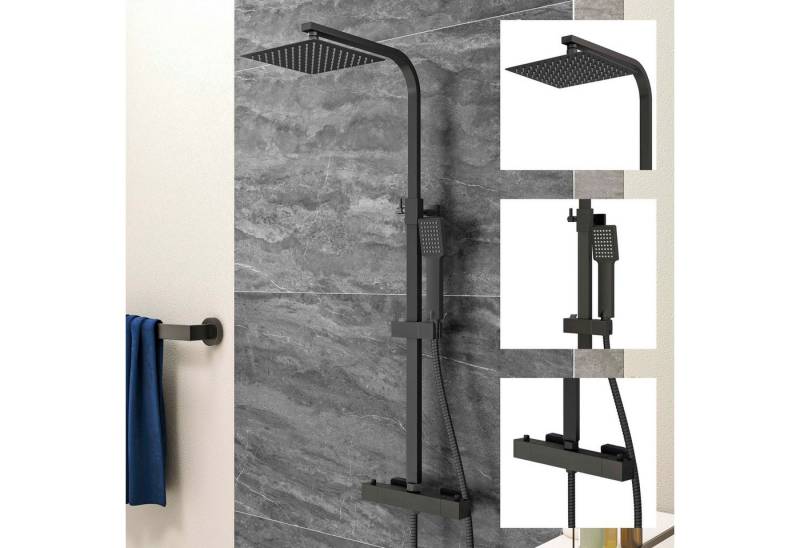 duschspa Duschsystem Duschsystem Regendusche mit Thermostat Duschsäule Brauseset schwarz von duschspa