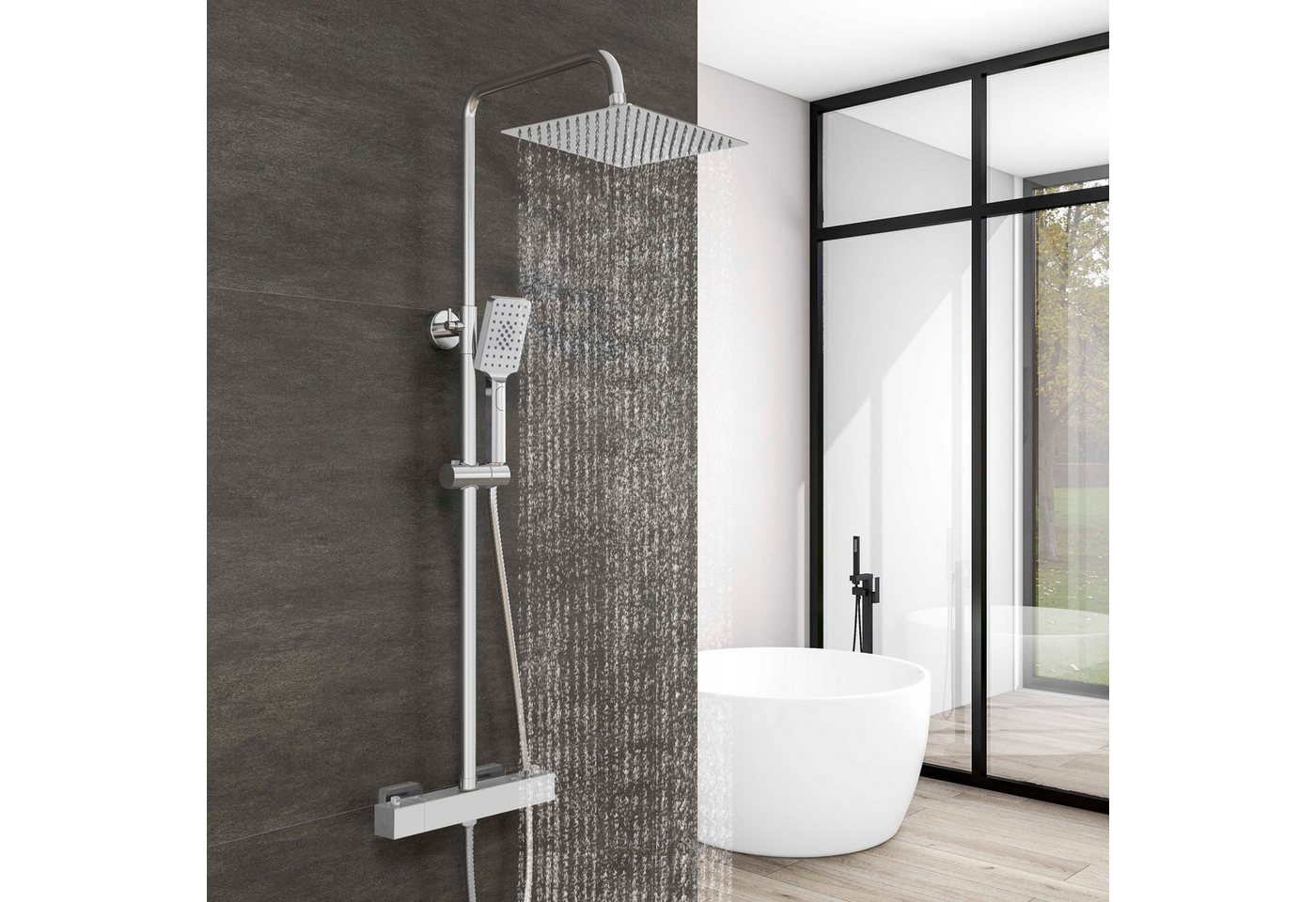 duschspa Duschsystem Duschsystem mit Thermostat, 2 Strahlart(en), Höhe 72-130 cm, Duschkopf mit 3 Strahlarten, komplett-set von duschspa