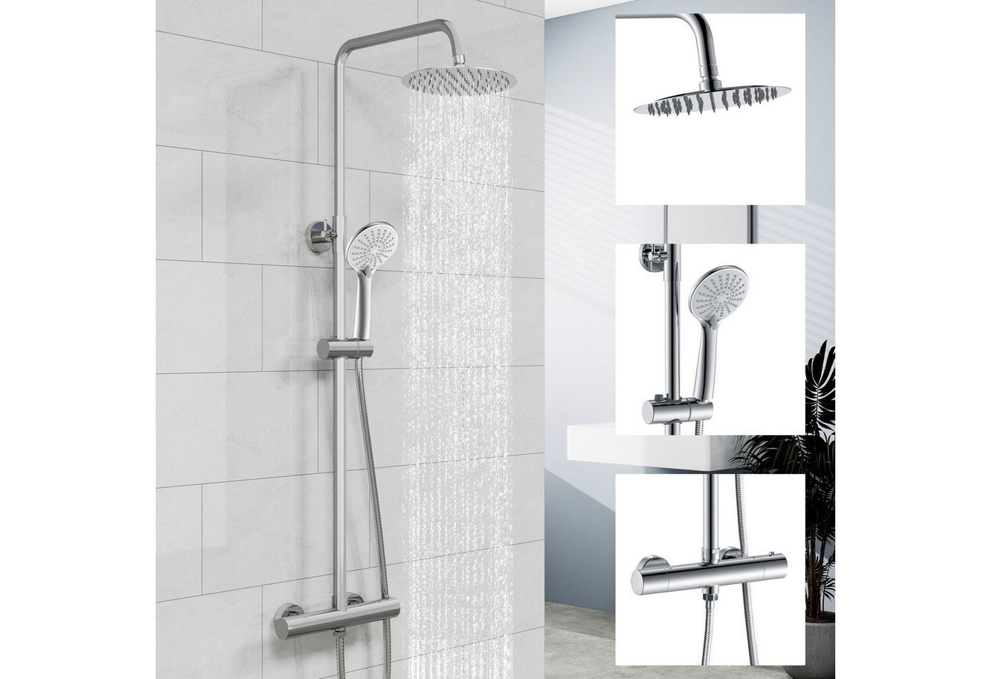 duschspa Duschsystem Regendusche mit Thermostat Edelstahl 8 Zoll Regenduschkopf, 2 Strahlart(en), 3 Strahlarten Handbrause von duschspa