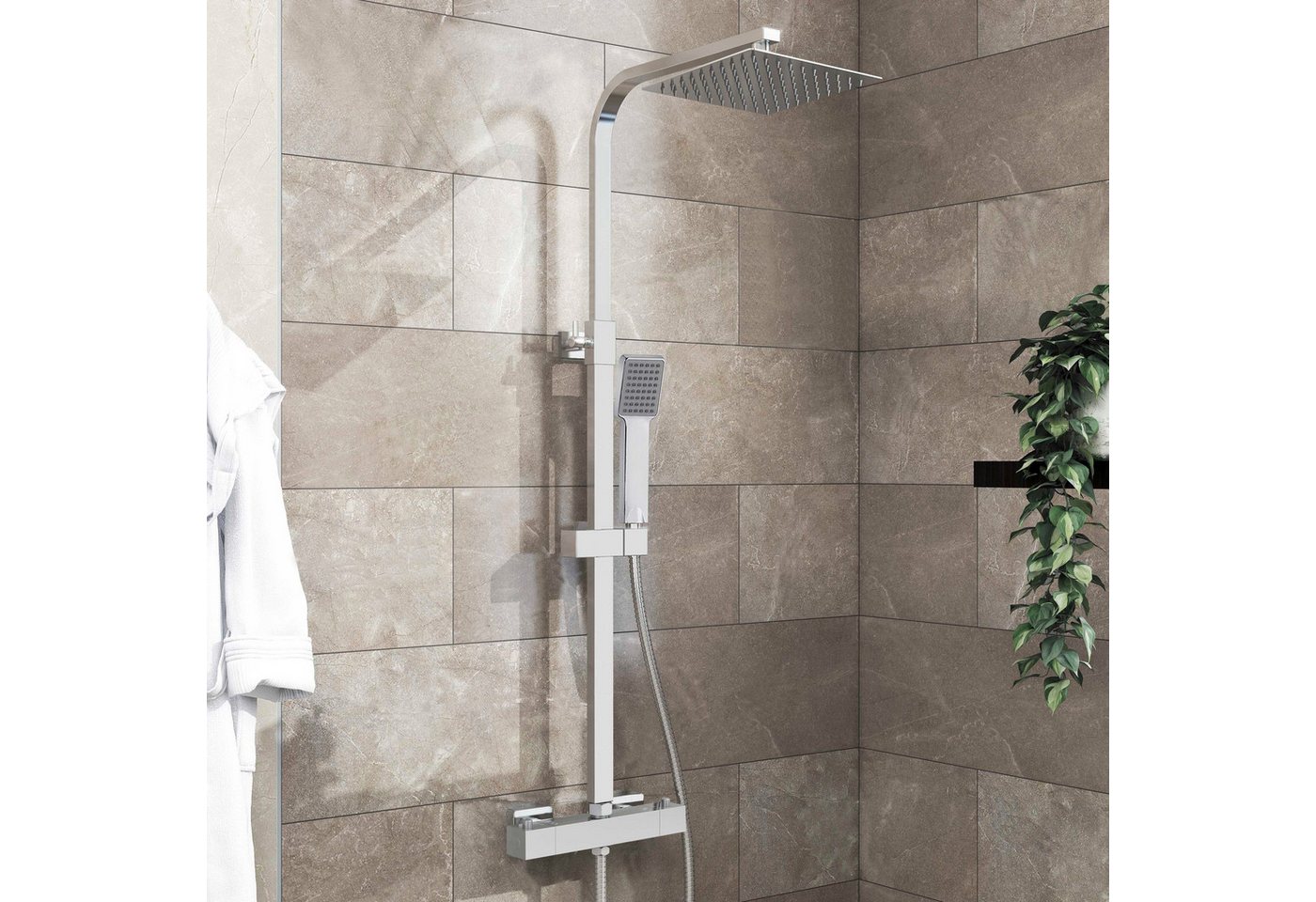 duschspa Duschsystem Schwarz Regendusche mit Thermostat Duschsystem Duschsäule Duschset, 2 Strahlart(en), Regendusche mit quadratischem Duschkopf 20x20cm duschspa Duschsystem Schwarz Regendusche mit Thermostat Duschsystem Duschsäule Duschset, 2 Strahlart(en), Regendusche mit quadratischem Duschkopf 20x20cm von duschspa
