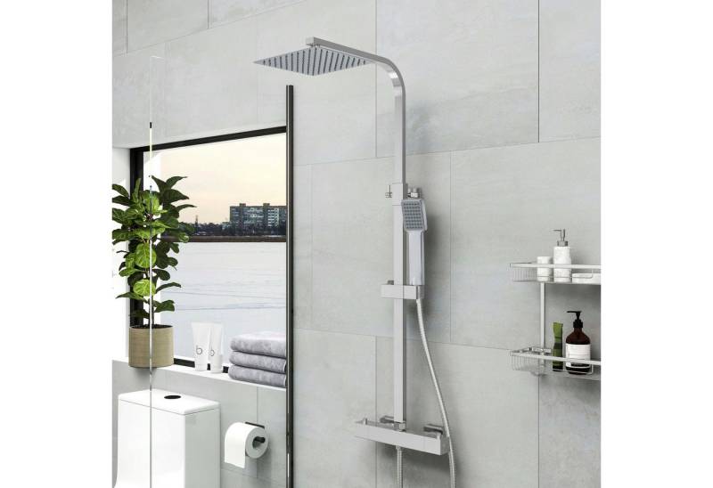 duschspa Duschsystem Thermostat Regendusche Duschsystem Kopfbrause Brausegarnitur, 2 Strahlart(en), Mattschwarz, G1/2, Edelstahl 304, Leicht zu Reinigen von duschspa