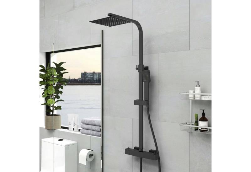 duschspa Duschsystem Thermostat Regendusche Duschsystem Kopfbrause Brausegarnitur, 2 Strahlart(en), Mattschwarz, G1/2, Edelstahl 304, Leicht zu Reinigen von duschspa