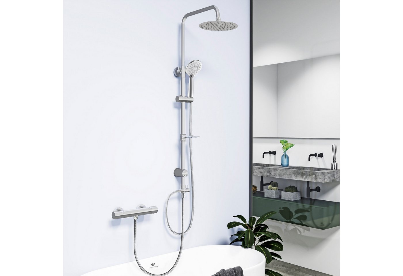duschspa Duschsystem mit Thermostat Duscharmatur Duschset mit Regendusche, 2 Strahlart(en), mit Handbrause und höhenverstellbar Duschstange, 38°C thermostatische von duschspa