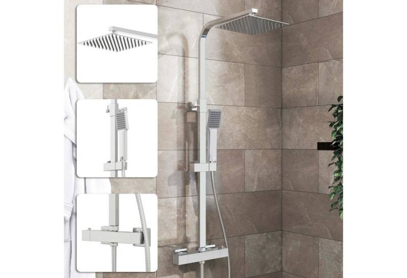duschspa Duschsystem mit Thermostat und Handbrause Regendusche, 2 Strahlart(en), chrom, G1/2, Edelstahl 304, Leicht zu Reinigen von duschspa