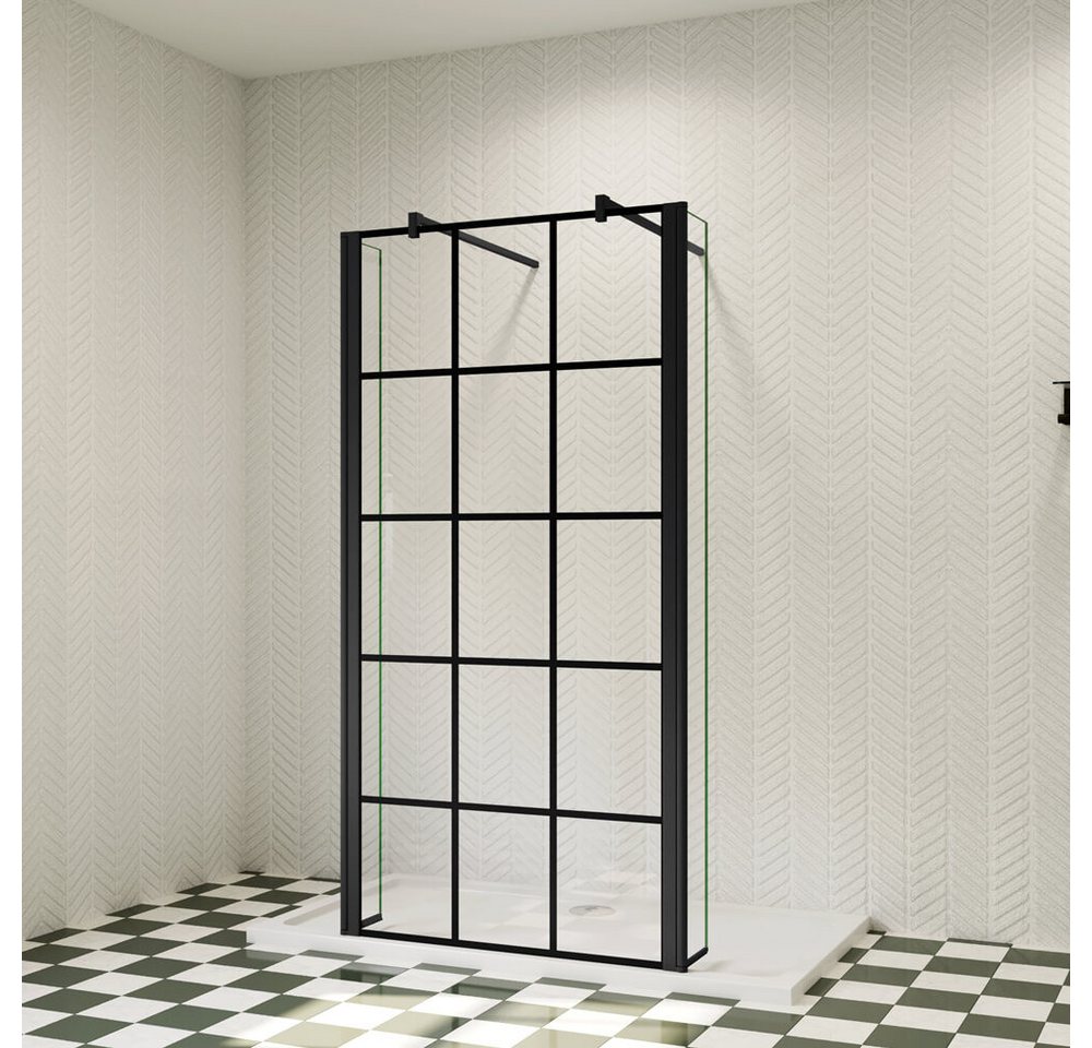 duschspa Duschwand 200cm ESG Duschkabine Walk in Dusche Trennwand mit schwarzem Gitter, Einscheibensicherheitsglas, Sicherheitsglas, (Set), Nano Glas von duschspa