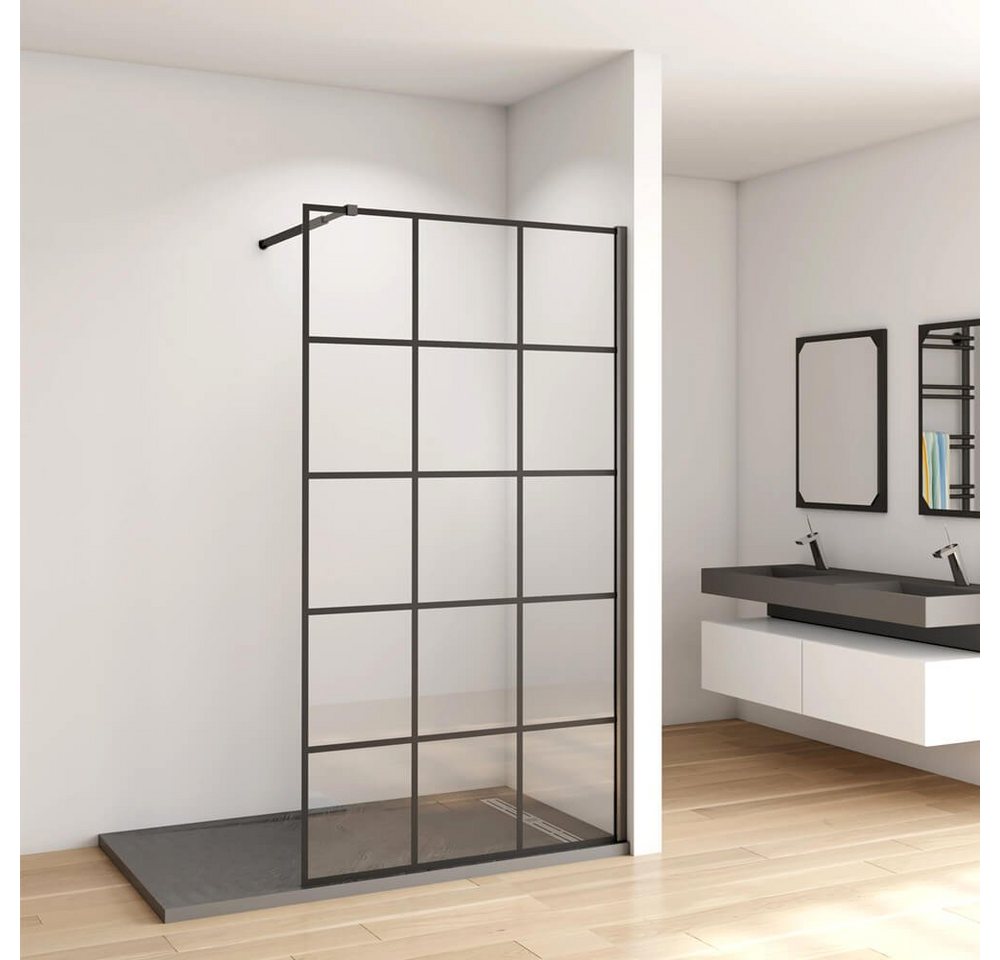 duschspa Duschwand 200cm Glaswand mit schwarzem Gitter Trennwand Duschwand Walk in Dusche, Einscheibensicherheitsglas, Sicherheitsglas, (Set), Nano Glas von duschspa